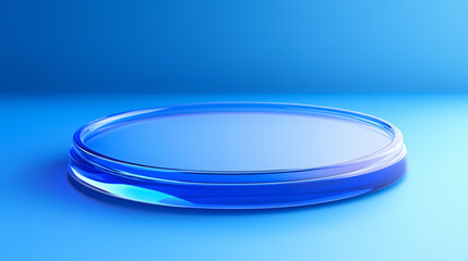 Poster - Empty blue glass podium on blue background presenting award