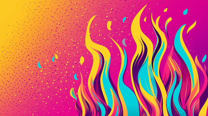 Poster - Colorful flames rising on vibrant spotted background
