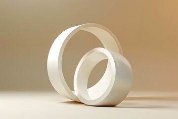 Poster - Minimalist display of white paper rings on a beige surface in a soft lit environment showcasing elegant design. Generative AI