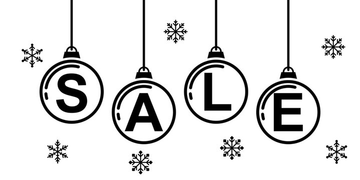 hanging decoration promotional Christmas balls, sale text in bauble, for Christmas holiday shopping promotion or window store. advertising or banners, leaflets and flyers. 