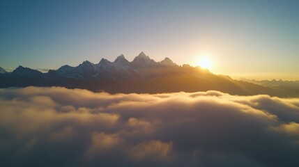 Poster - An enchanting view of a sea of clouds blanketing the peaks of the Himalayas at sunrise, Himalayan clouds scene, Ethereal style