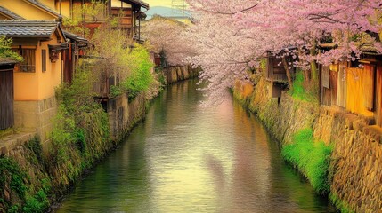 Poster - An enchanting view of the cherry blossoms in full bloom along the Philosopher鈥檚 Path in Kyoto, Japan, Cherry blossoms scene