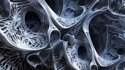 Poster - intricate 3d fractal structure with a complex web of interconnected curves and lines, creating an ab