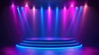 © Dinushi - Neon light podium stage, blue and pink background