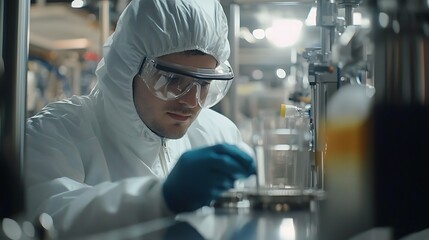 Poster - A scientist in protective gear conducts experiments in a laboratory setting.
