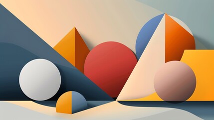 Poster - abstract geometric composition with vibrant colors and shadows creating a modern and dynamic design.