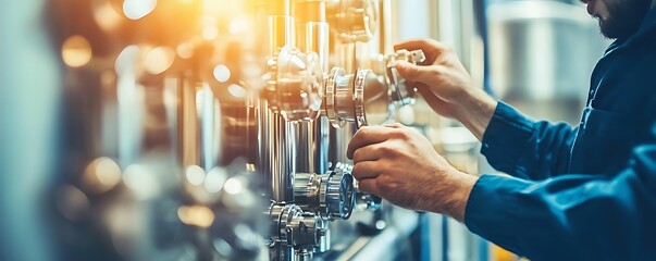 Poster - A technician adjusts valves on industrial equipment in a manufacturing setting.