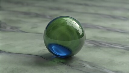 Poster - A Shiny Green and Blue Orb on a Textured Green Surface