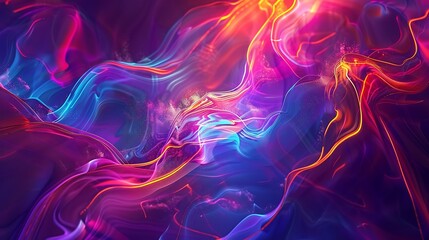 Wall Mural - Abstract digital artwork with colorful swirling lines and glowing particles.