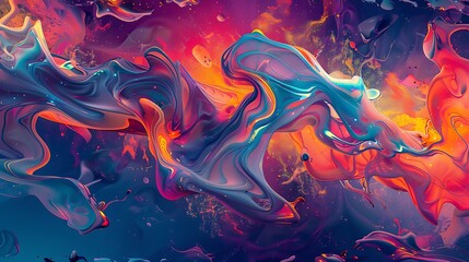 Poster - abstract art using digital paint to create a dynamic fluid flow with vivid colors and smooth texture