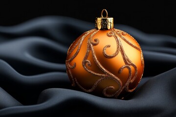 Poster - Minimalist design of a gold ornament with a delicate ribbon on a neutral background