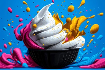 Aufkleber - Pixel art of a mixing bowl with ingredients swirling, in retro 8-bit style with bright colors blending together