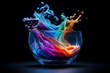 Aufkleber - Pixel art of a mixing bowl with ingredients swirling, in retro 8-bit style with bright colors blending together