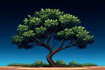 Poster - Pixel art tree with green leaves and a brown trunk, rendered in retro 8-bit style