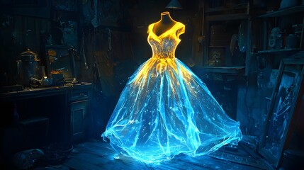 Aufkleber - Explore the enchantment of a glowing dress in a mystical workshop environment