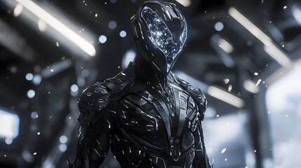 Aufkleber - Explore the futuristic design of a cybernetic entity in a high-tech environment