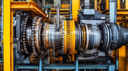 Poster - A close-up of industrial machinery showcasing gears and components for mechanical processes.