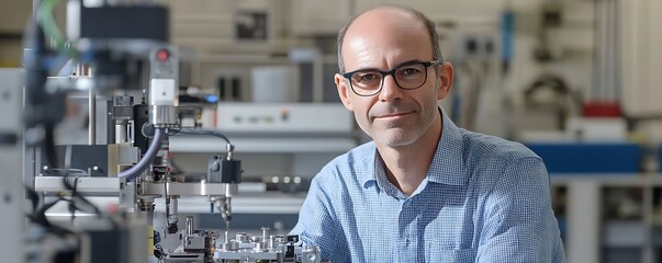 Poster - A professional in a lab setting, engaged with machinery and technology.
