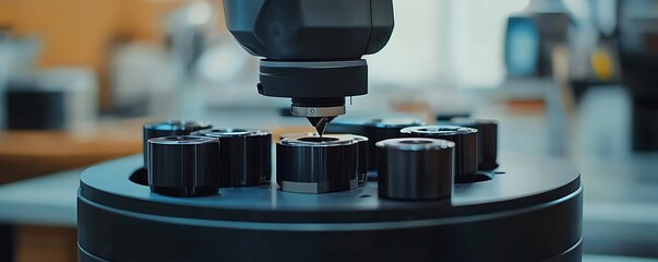 Poster - A precision machine tool performing work on metal components in an industrial setting.