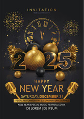 Wall Mural - 2025 Happy New Year club poster Background for your Flyers and Greetings Card graphic or new year themed party invitations. abstract vector illustration design