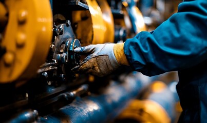 Poster - A worker adjusts machinery in an industrial setting, showcasing hands-on maintenance.