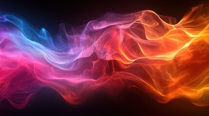 Poster - Colorful abstract waves of light create a dynamic and vibrant composition in a dark background