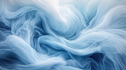 Poster - Elegant flowing blue fabric in soft waves creates a serene atmosphere in a dreamy abstract composition