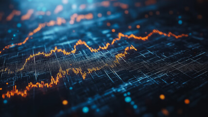 Poster - A graph with orange and blue lines that are connected. The graph is in black and white. The graph is showing a downward trend