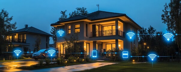 Poster - The Internet of Things IoT technology with smart devices connected in a futuristic network