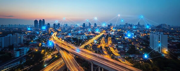 Poster - The Internet of Things IoT technology with smart devices connected in a futuristic network