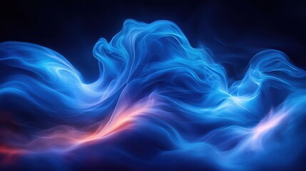 Poster - Dynamic blue and orange waves of light creating a mesmerizing visual experience in a dark space during a creative art exhibition