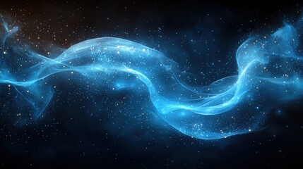 Poster - Abstract blue light waves creating a cosmic effect in a dark background during a digital art creation