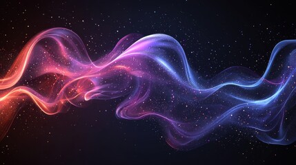 Poster - Colorful abstract waves of light and energy flowing through space with a cosmic backdrop