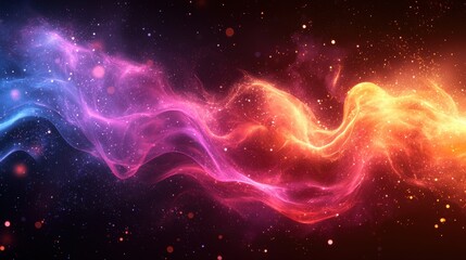 Poster - Vibrant abstract swirls of purple, pink, orange, and blue light creating a cosmic atmosphere with scattered stars in a dark background