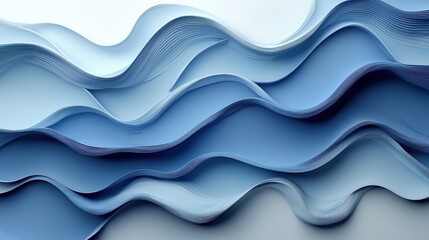 Poster - Flowing waves of blue paper creating a serene and textured background suitable for design or artistic projects