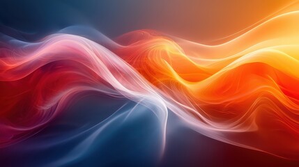 Poster - Colorful abstract waves flow together, creating a mesmerizing visual effect with vibrant shades of red, orange, and white in a digital art piece