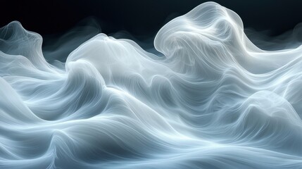 Poster - Ethereal white mist swirling gracefully in a dark environment, creating a dreamlike atmosphere reminiscent of clouds or waves