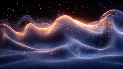 Poster - Surreal glowing waves in a dark galaxy filled with sparkling stars during a cosmic night