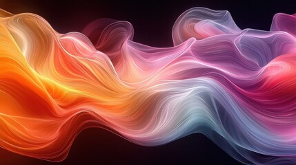 Poster - Colorful flowing abstract waves in vibrant hues of orange, pink, and blue create a soothing visual effect against a dark background