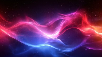 Poster - A colorful wave of light flows gracefully through a dark background, creating an ethereal and captivating visual experience