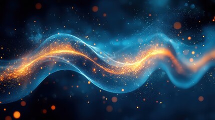 Poster - Vivid abstract wave of colorful light particles flowing gracefully through the dark background at night
