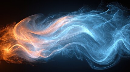 Poster - Vibrant swirling smoke in blue and orange colors creating an abstract pattern on a dark background