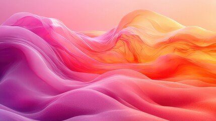 Poster - beautiful abstract landscape of flowing pink and orange waves in soft hues at sunset creating a sere