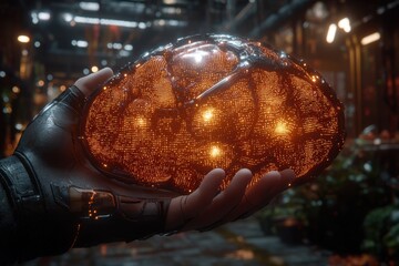 Poster - Futuristic Orb Glowing Tech Sphere in Hand