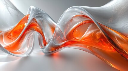 Aufkleber - Colorful abstract design with flowing curves and gradients in silver and orange tones created in a modern digital environment