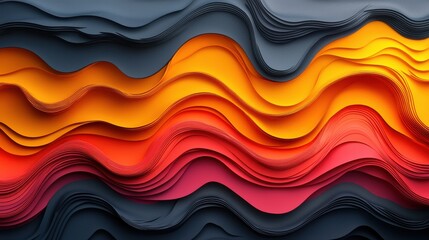 Poster - colorful abstract paper waves create a dynamic visual experience showcasing warm tones at sunset