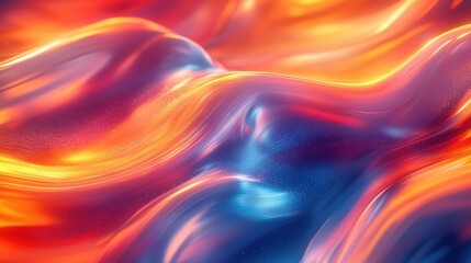 Poster - A vibrant abstract wave pattern created by swirling hues of orange, blue, and red with a glossy texture under gentle light
