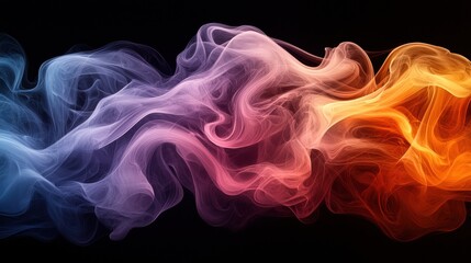 Poster - Colorful smoke waves in shades of purple, pink, and orange swirling against a dark background during a creative art concept exploration