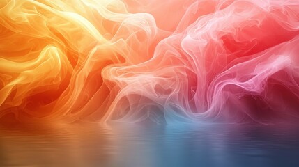 Poster - Colorful wisps of smoke create abstract patterns over a tranquil water surface during a peaceful sunset
