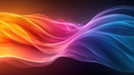 Poster - Colorful abstract waves of light flowing smoothly in a harmonious blend of orange, pink, and blue in a dark background